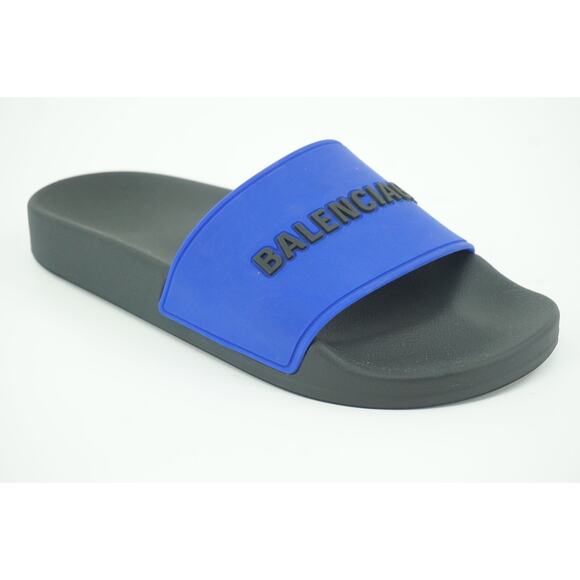 New Balenciaga Pool Flat Slide Sandal SZ 36 C Blue $445 Logo Flip Flop Rubber - Picture 8 of 11
